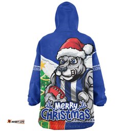 North Melbourne Santa Scoring Touchdown On Christmas Game Day Wearable Blanket Hoodie Aussie Oodie