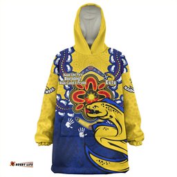 Parramatta Eels Aboriginal Inspired Naidoc Symbol Pattern Wearable Blanket Hoodie Aussie Oodie