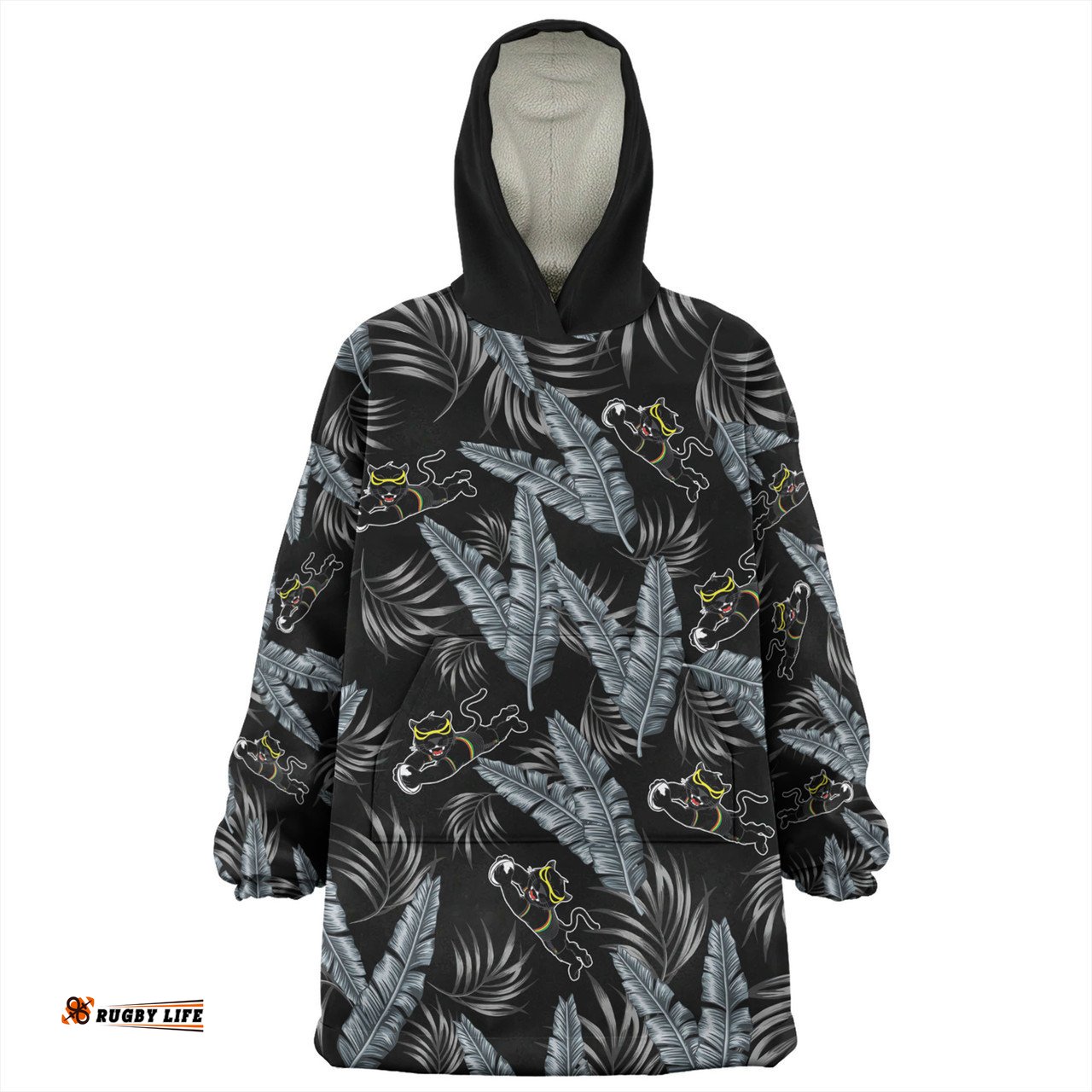 Penrith Panthers Custom Tropical Patterns Penrith Panthers Wearable Blanket Hoodie Aussie Oodie