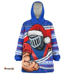 Newcastle Knights Ugly Knit Style For Christmas Game Fans Wearable Blanket Hoodie Aussie Oodie