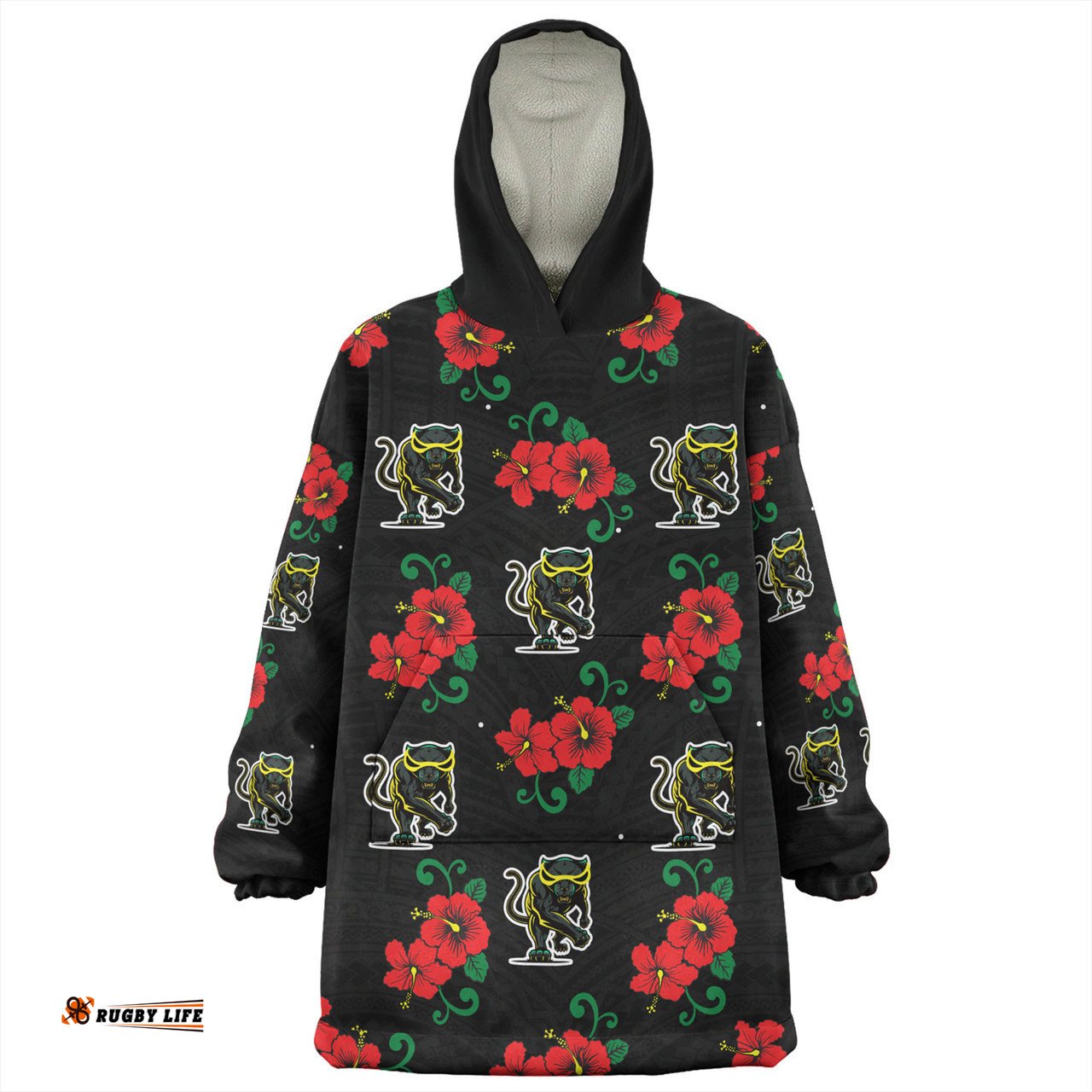 Penrith Panthers Custom Penrith Panthers With Maori Patterns Wearable Blanket Hoodie Aussie Oodie