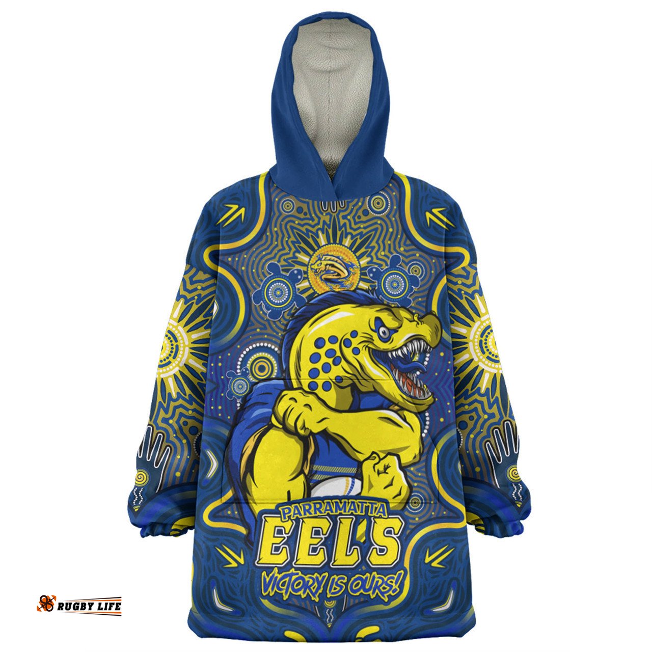 Parramatta Eels Aboriginal Pattern Inspired Victory Is Ours Wearable Blanket Hoodie Aussie Oodie