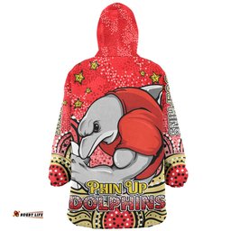 Redcliffe Dolphins Custom Custom With Aboriginal Inspired Style Of Dot Painting Patterns Wearable Blanket Hoodie Aussie Oodie
