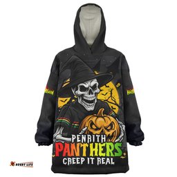 Penrith Panthers Dark Moon Rugby Halloween Battle Edition Wearable Blanket Hoodie Aussie Oodie