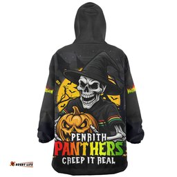 Penrith Panthers Dark Moon Rugby Halloween Battle Edition Wearable Blanket Hoodie Aussie Oodie