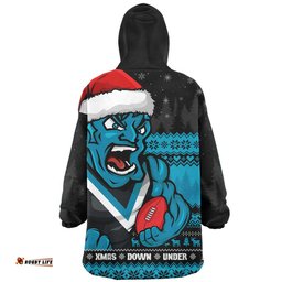 Port Adelaide Merry Christmas Down Under Footy Power Style Wearable Blanket Hoodie Aussie Oodie