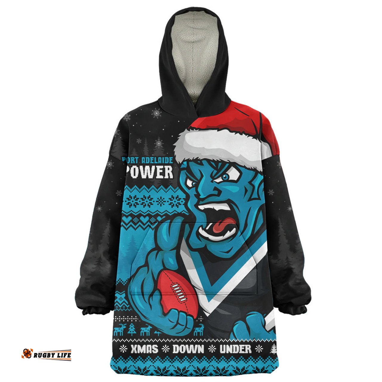 Port Adelaide Merry Christmas Down Under Footy Power Style Wearable Blanket Hoodie Aussie Oodie