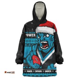 Port Adelaide Merry Christmas Down Under Footy Power Style Wearable Blanket Hoodie Aussie Oodie