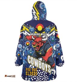 North Queensland Cowboys Naidoc Custom Cowboys Naidoc For Our Elders Dot Art Style With Turtle Wearable Blanket Hoodie Aussie Oodie