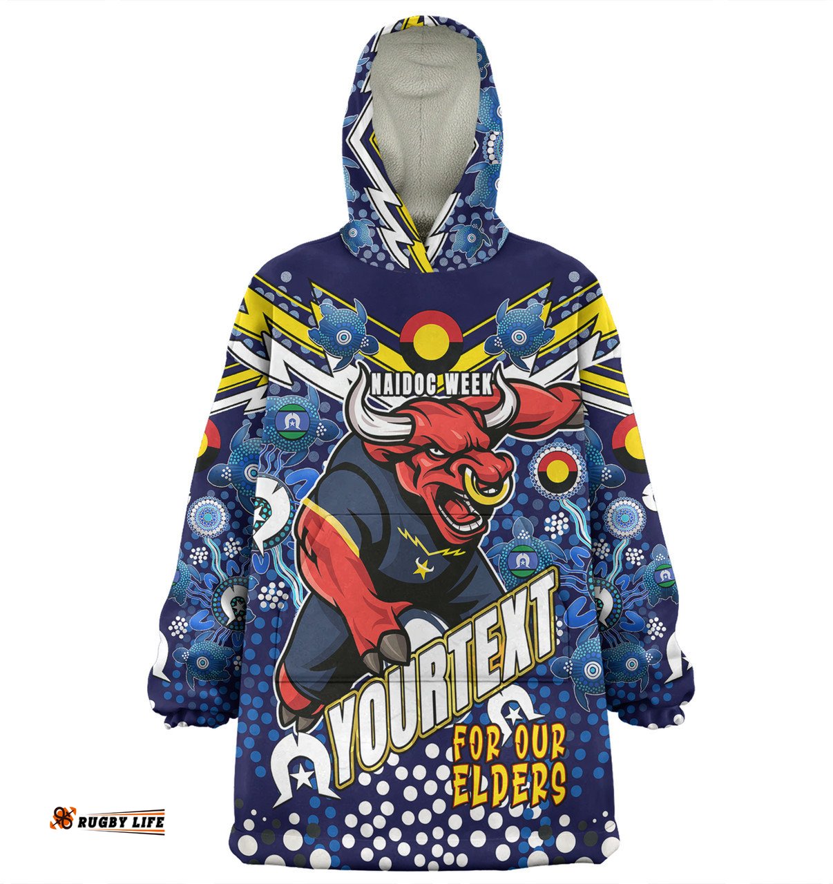 North Queensland Cowboys Naidoc Custom Cowboys Naidoc For Our Elders Dot Art Style With Turtle Wearable Blanket Hoodie Aussie Oodie