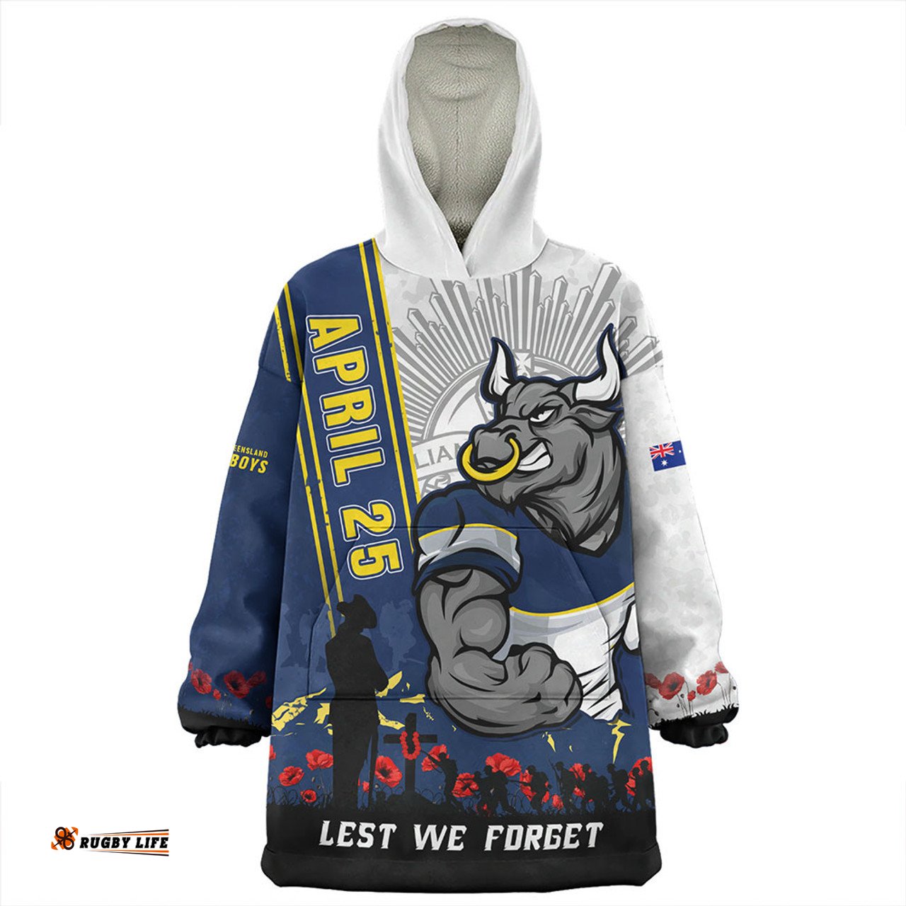 North Queensland Cowboys Anzac Day Lest We Forget Strong Fighting Spirit Wearable Blanket Hoodie Aussie Oodie