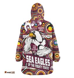 Manly Warringah Sea Eagles Custom Naidoc Week For Our Elders Dot Art UP THE MIGHTY MANLY Wearable Blanket Hoodie Aussie Oodie