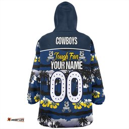 North Queensland Cowboys Eat Sleep Repeat With Tropical Patterns Wearable Blanket Hoodie Aussie Oodie