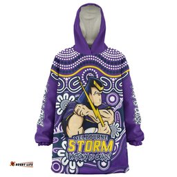 Melbourne Storm Aboriginal Inspired Tough Fan Rugby For Life Wearable Blanket Hoodie Aussie Oodie