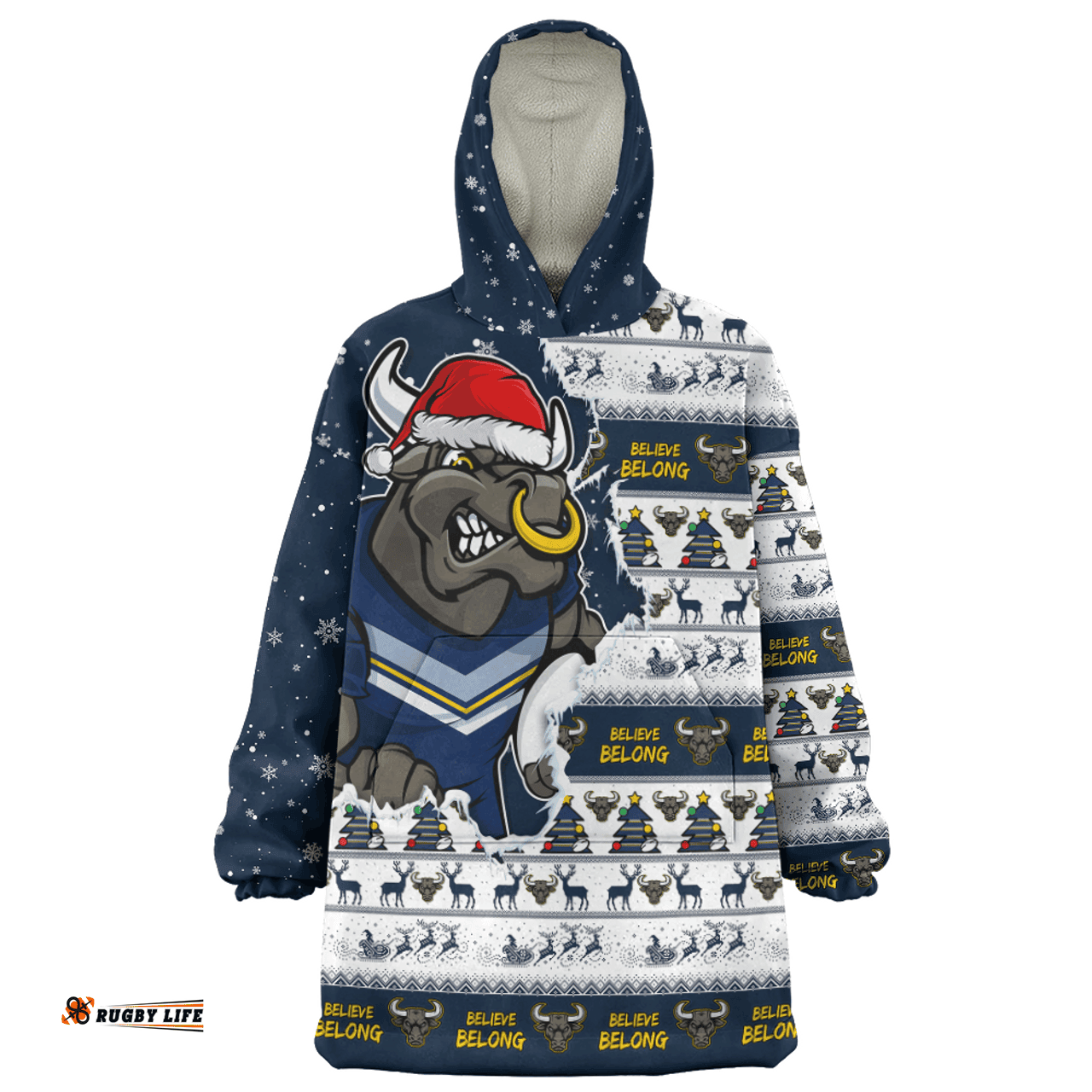 North Queensland Cowboys Merry Ugly Christmas Our Beloved Team Scratch Style Wearable Blanket Hoodie Aussie Oodie