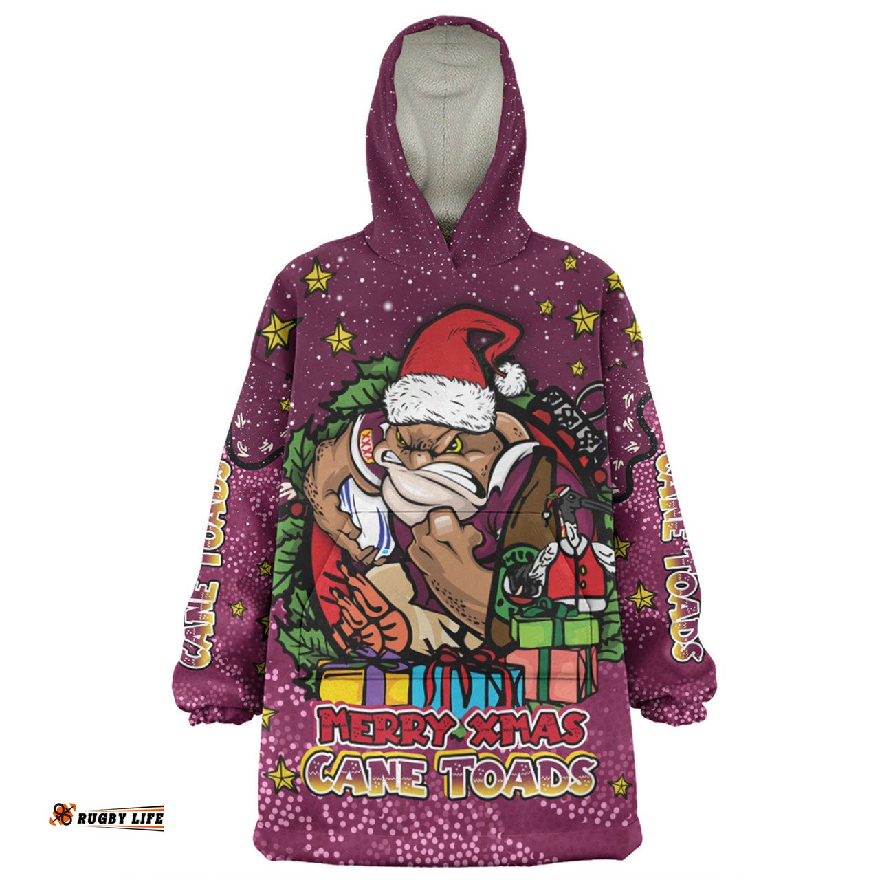 Queensland Cane Toads Christmas Custom Merry Christmas Our Beloved Team With Aboriginal Dot Art Pattern Wearable Blanket Hoodie Aussie Oodie