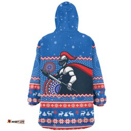 Newcastle Knights Christmas Custom Ugly Xmas And Aboriginal Patterns For Die Hard Fan Wearable Blanket Hoodie Aussie Oodie