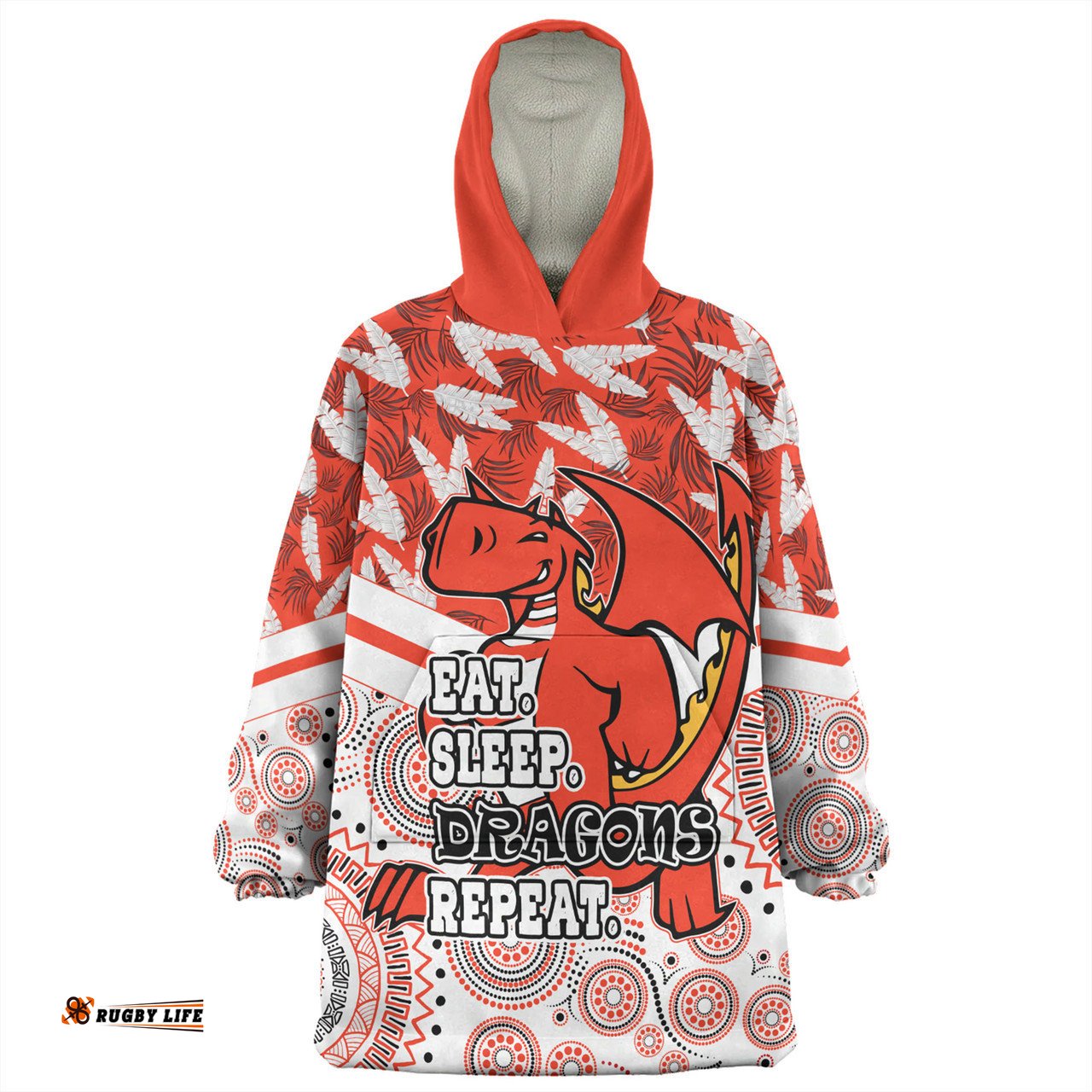 St. George Illawarra Dragons Tropical Patterns And Dot Painting Eat Sleep Repeat Wearable Blanket Hoodie Aussie Oodie