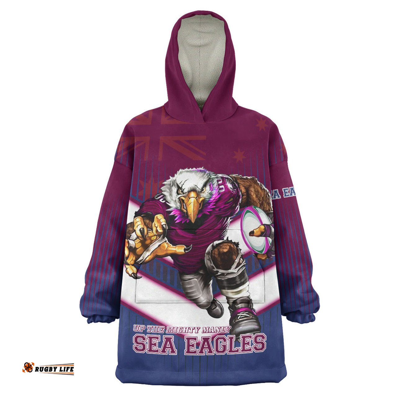 Manly Warringah Sea Eagles Manly Warringah Sea Eagles Macost With Australia Flag Wearable Blanket Hoodie Aussie Oodie