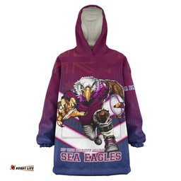 Manly Warringah Sea Eagles Manly Warringah Sea Eagles Macost With Australia Flag Wearable Blanket Hoodie Aussie Oodie
