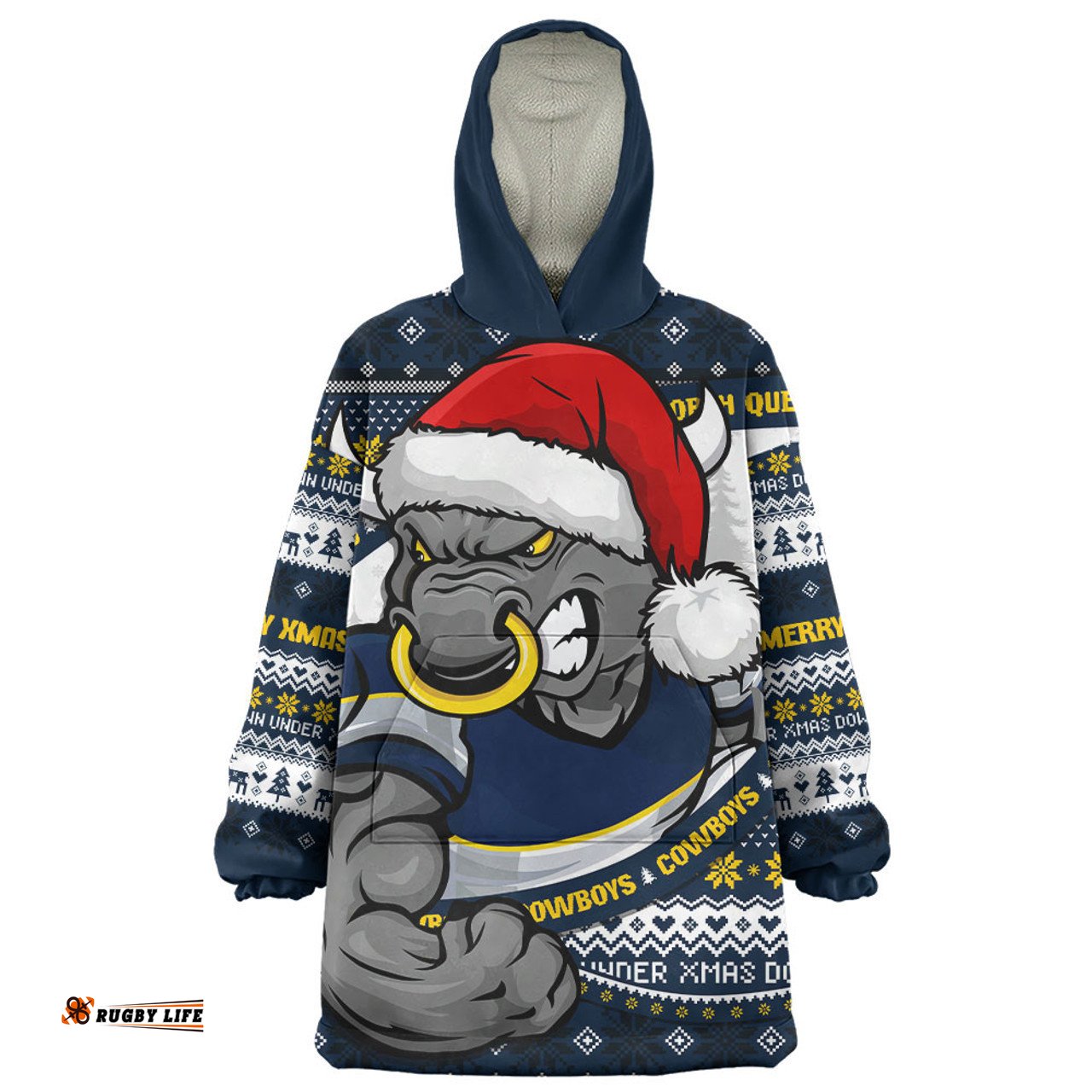 North Queensland Cowboys Ugly Knit Style For Christmas Game Fans Wearable Blanket Hoodie Aussie Oodie