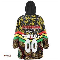 Penrith Panthers Tropical Patterns And Dot Painting Eat Sleep Rugby Repeat Wearable Blanket Hoodie Aussie Oodie