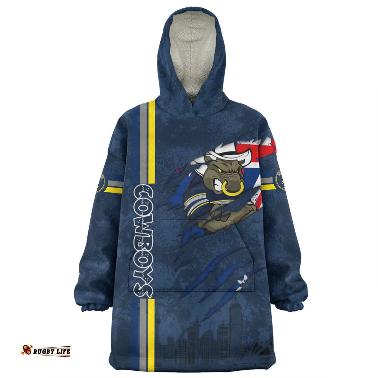 North Queensland Cowboys Happy Australia Day Flag Scratch Style Wearable Blanket Hoodie Aussie Oodie