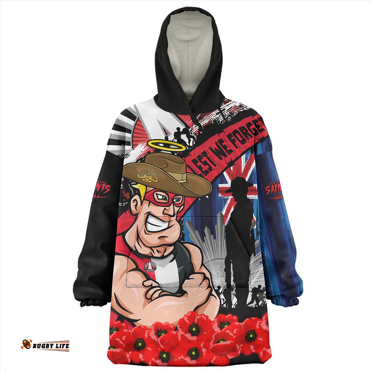St Kilda Anzac Day Honor United In Spirit Wearable Blanket Hoodie Aussie Oodie