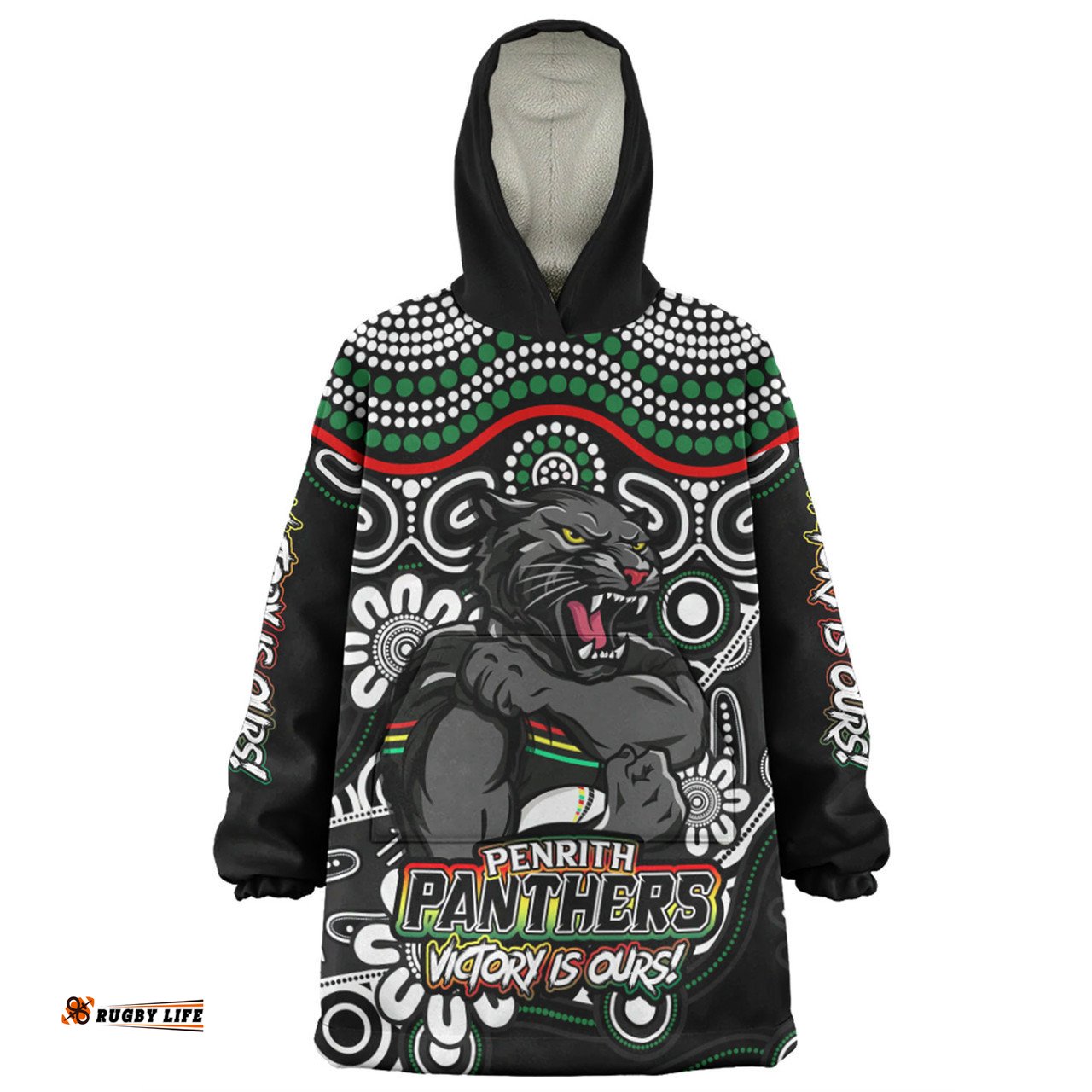 Penrith Panthers Aboriginal Inspired Tough Fan Rugby For Life Wearable Blanket Hoodie Aussie Oodie