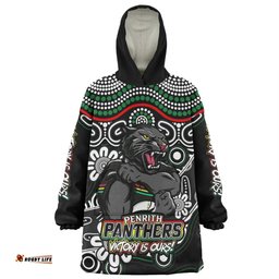 Penrith Panthers Aboriginal Inspired Tough Fan Rugby For Life Wearable Blanket Hoodie Aussie Oodie
