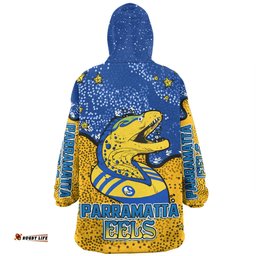 Parramatta Eels Custom Team With Dot And Star Patterns For Tough Fan Wearable Blanket Hoodie Aussie Oodie