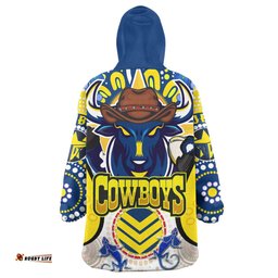 North Queensland Cowboys Custom Indigenous North Queensland Cowboys Cows With Aboriginal Culture Wearable Blanket Hoodie Aussie Oodie