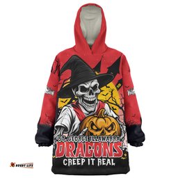 St. George Illawarra Dragons Dark Moon Rugby Halloween Battle Edition Wearable Blanket Hoodie Aussie Oodie