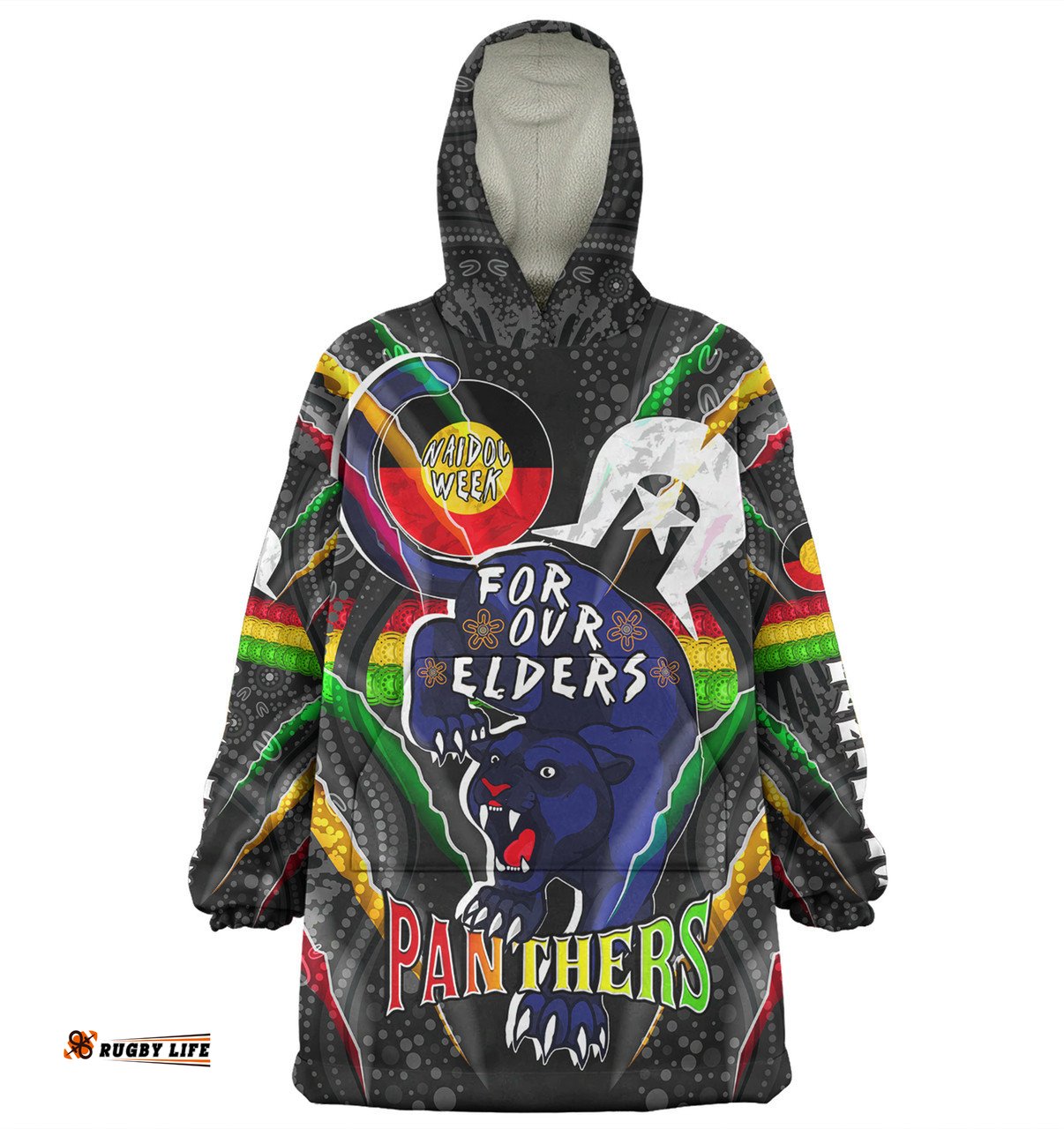 Penrith Panthers Naidoc Week Custom Penrith Panthers Naidoc Week For Our Elders Australian Indigenous Dot Art Wearable Blanket Hoodie Aussie Oodie