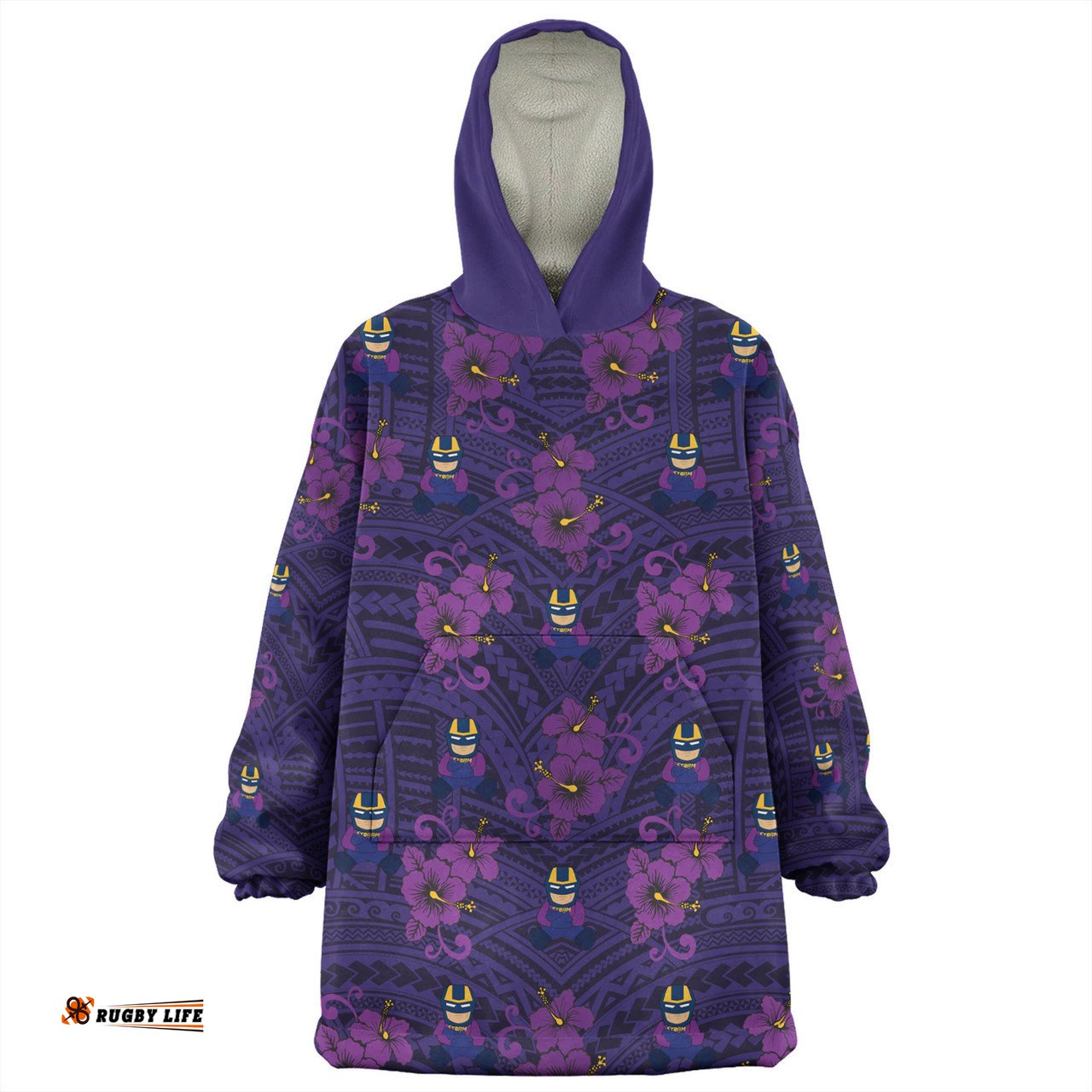 Melbourne Storm With Maori Pattern Wearable Blanket Hoodie Aussie Oodie