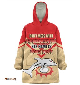 Redcliffe Dolphins Mother's Day Screaming Mom and Crazy Fan Wearable Blanket Hoodie Aussie Oodie