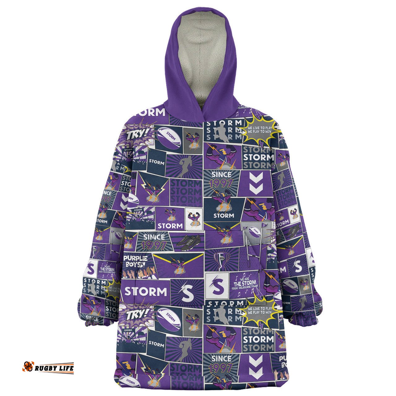Melbourne Storm Team Of Us Die Hard Fan Supporters Comic Style Wearable Blanket Hoodie Aussie Oodie