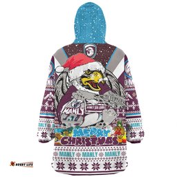 Manly Warringah Sea Eagles Christmas Custom Manly Santa Aussie Big Things Wearable Blanket Hoodie Aussie Oodie