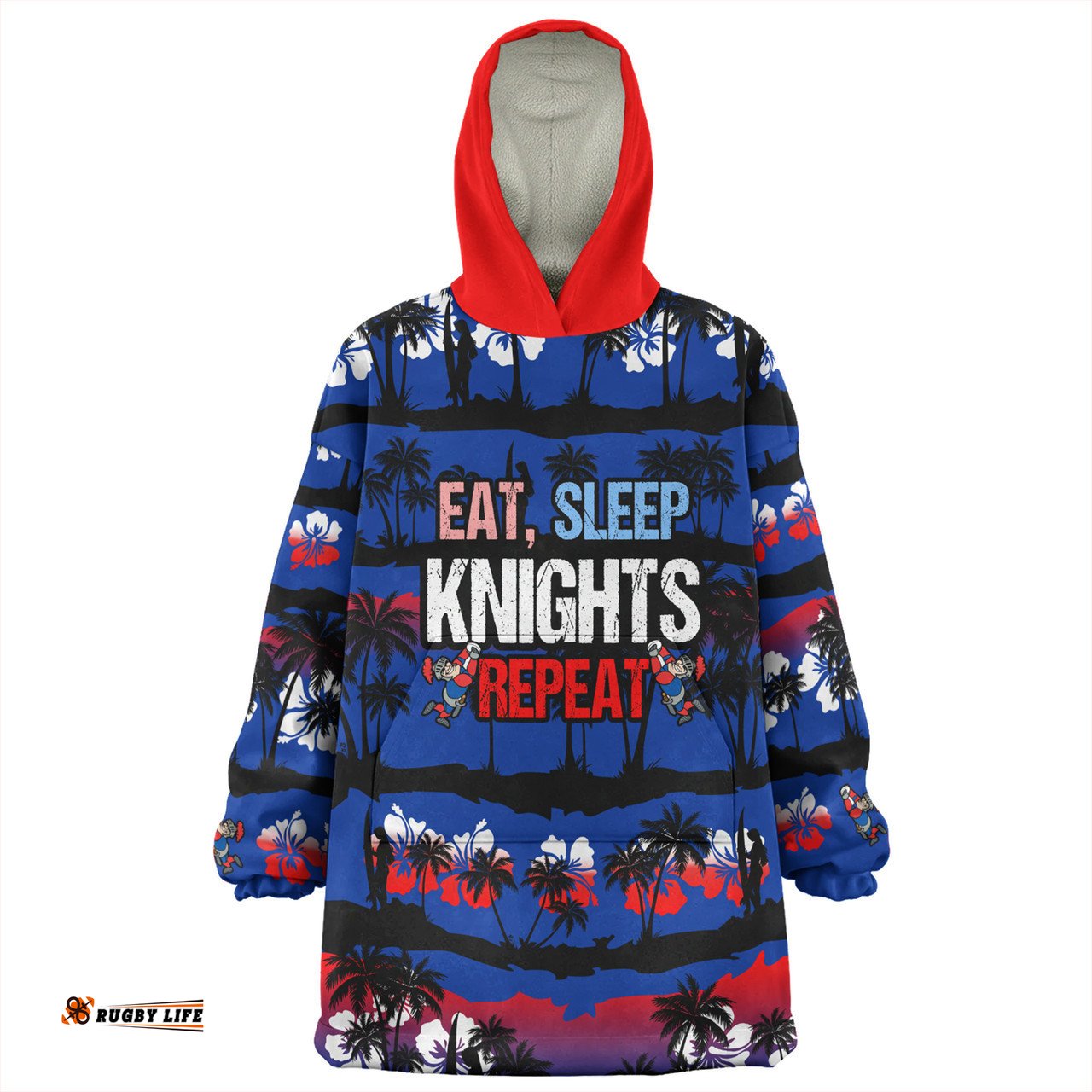 Newcastle Knights Sport Eat Sleep Repeat With Tropical Patterns Wearable Blanket Hoodie Aussie Oodie