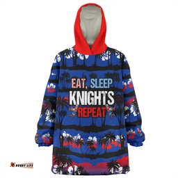 Newcastle Knights Sport Eat Sleep Repeat With Tropical Patterns Wearable Blanket Hoodie Aussie Oodie