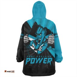 Port Adelaide Breaking Through Fan Design Wearable Blanket Hoodie Aussie Oodie