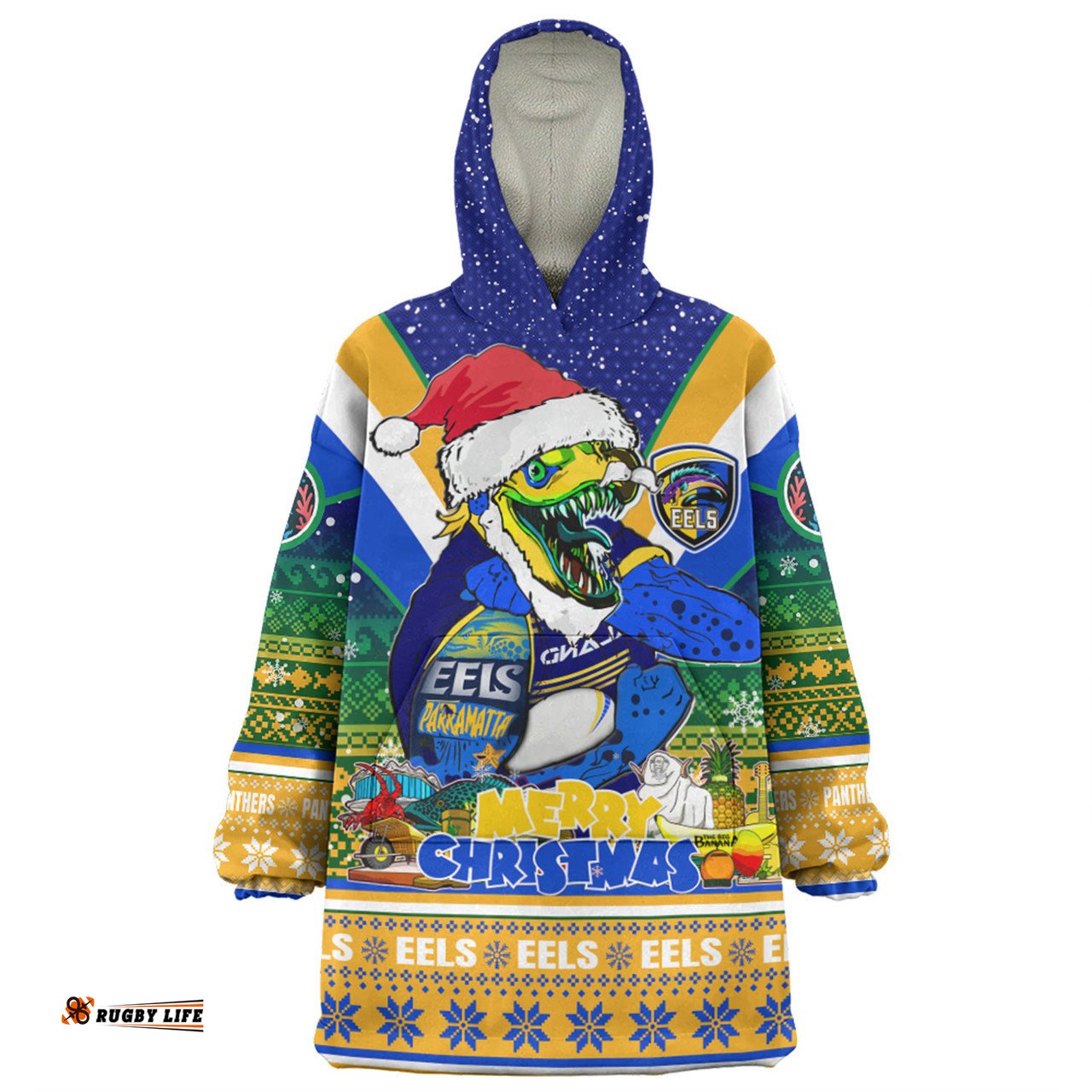 Parramatta Eels Christmas Custom Parramatta Eels Santa Aussie Big Things Christmas Wearable Blanket Hoodie Aussie Oodie
