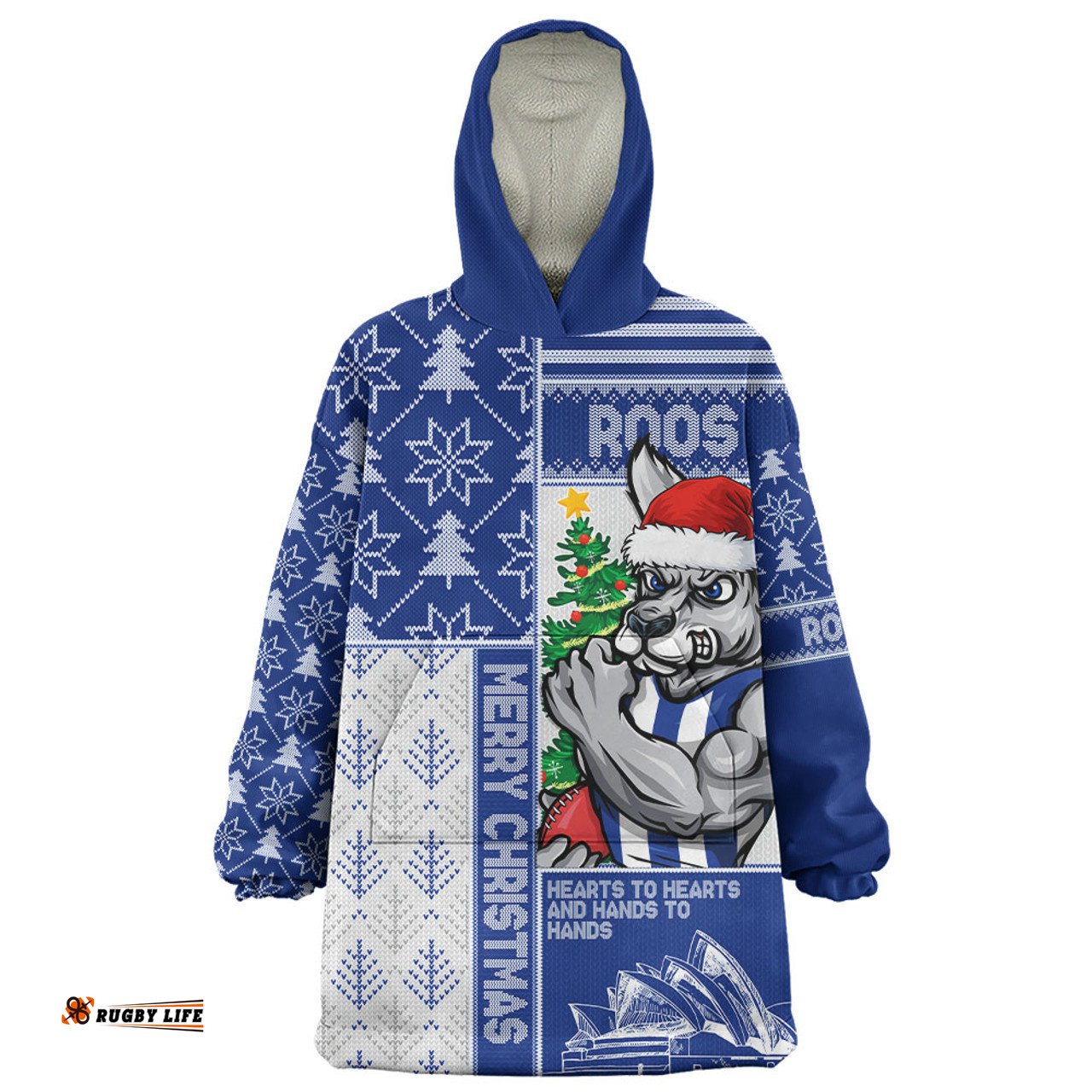 North Melbourne Merry Christmas Knit Style Festive Spirit Wearable Blanket Hoodie Aussie Oodie
