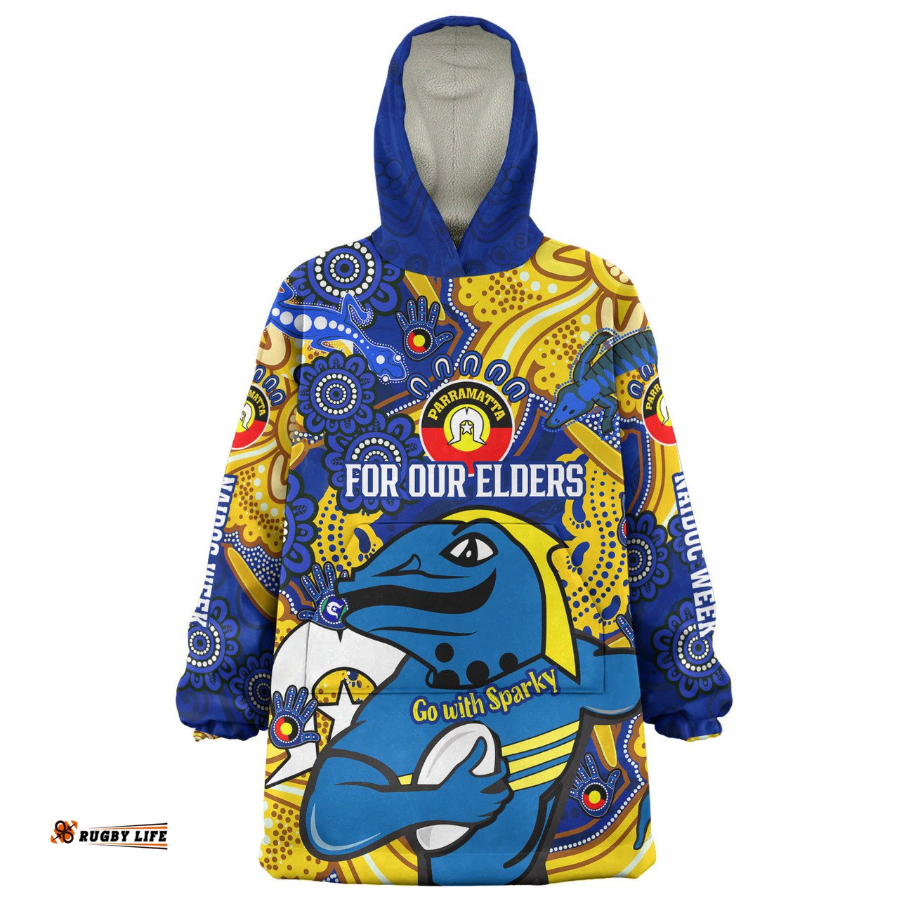 Parramatta Eels Naidoc Week Custom For Our Elders Go With Sparky Wearable Blanket Hoodie Aussie Oodie