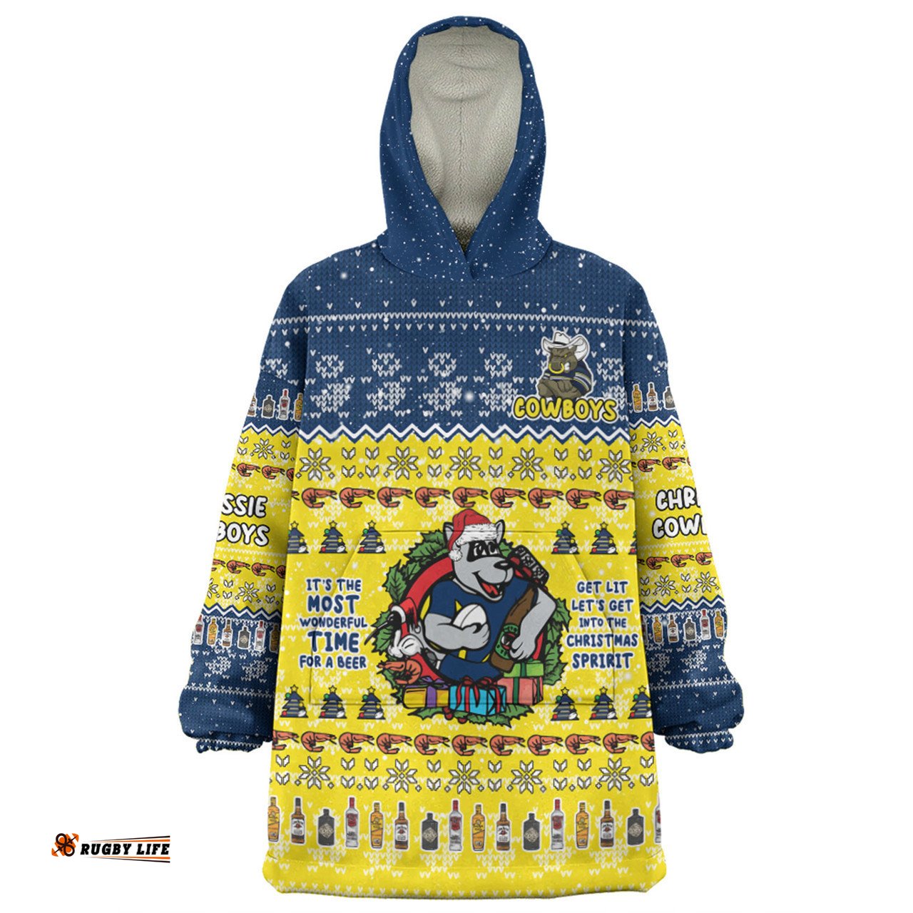 North Queensland Cowboys Christmas Custom Chrissie Spirit Wearable Blanket Hoodie Aussie Oodie