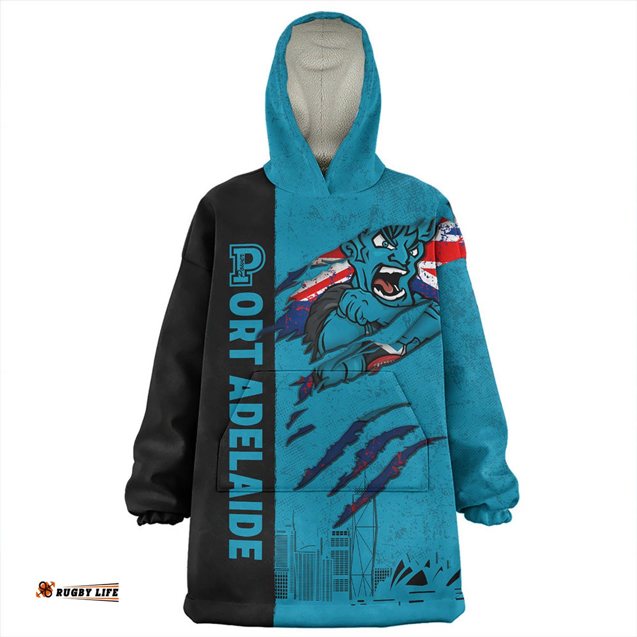 Port Adelaide Burning Passion Of Power Scratch Style Wearable Blanket Hoodie Aussie Oodie