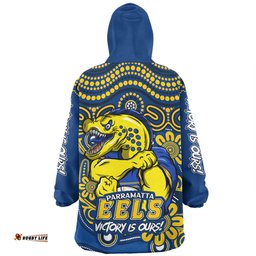 Parramatta Eels Aboriginal Inspired Tough Fan Rugby For Life Wearable Blanket Hoodie Aussie Oodie