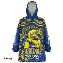 Parramatta Eels Aboriginal Inspired Tough Fan Rugby For Life Wearable Blanket Hoodie Aussie Oodie