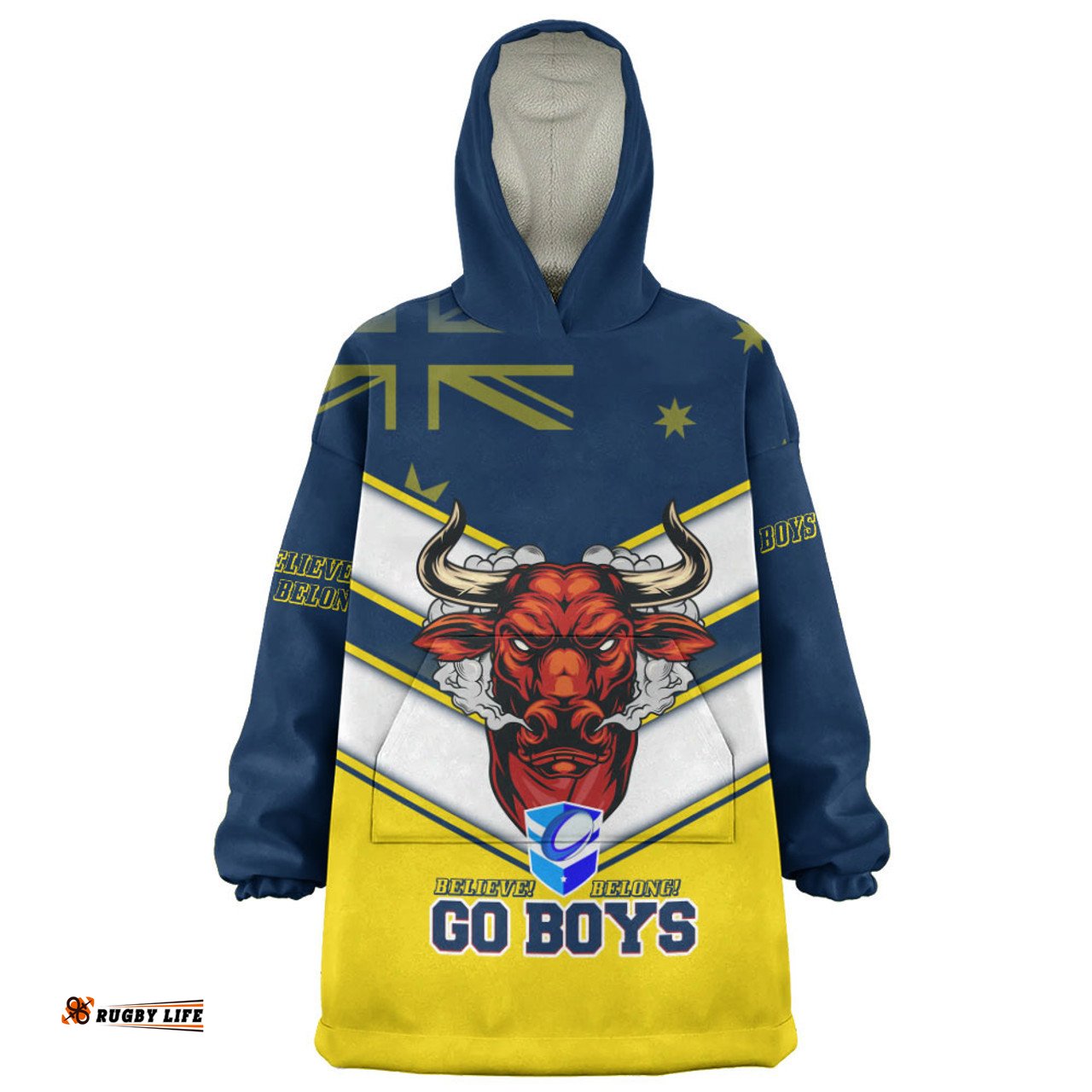 North Queensland Cowboys Go Boys! North Queensland Cowboys Mascot With Australia Flag Wearable Blanket Hoodie Aussie Oodie