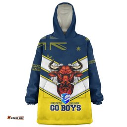 North Queensland Cowboys Go Boys! North Queensland Cowboys Mascot With Australia Flag Wearable Blanket Hoodie Aussie Oodie